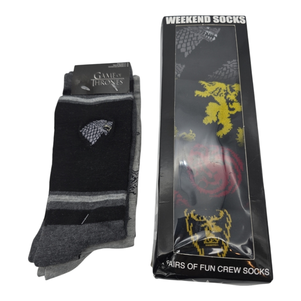 Game of Thrones NWT Crew Sock Bundle 6 pair Size 6-12 Gray Black Yellow Red
